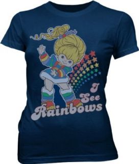 Rainbow Brite I See Rainbows Navy Juniors T shirt Tee (Juniors Small): Clothing