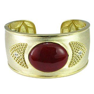 10K Gold Over Sterling Silver Agate and White Topaz Cuff Bracelet: Jewelry