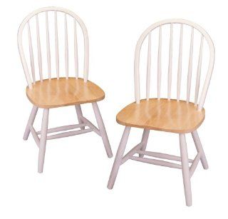 Winsome Wood Windsor Chair in Natural and White Finish, Set of 2   Dining Chairs