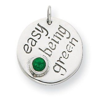 Sterling Silver Easy Being Green CZ Charm: Jewelry