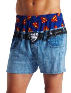 Briefly Stated Men's Superman Pants On The Ground Boxer, Blue, Medium: Clothing