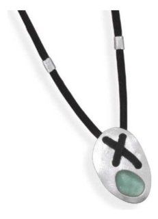 AUTHENTIC ROMAN GLASS JEWELRY SALE! Sterling Silver 925 Ancient Mediterranean Sea Green Roman Glass Yin Yang Black Suede Cord Pendant Necklace Handmade In Israel, Comes Boxed With Certificate Of Authenticity: Jewelry