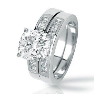 2.1 Carat Cushion Cut / Shape 14K White Gold Classic Channel Set Princess Cut Diamond Engagement Ring ( K L Color, SI1 Clarity ): Jewelry