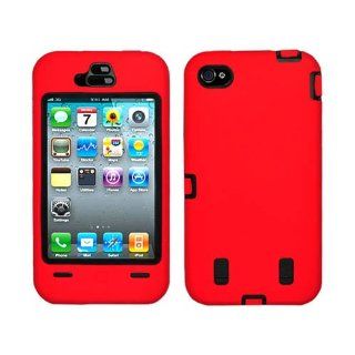 Cell Phone Snap on Cover Fits Apple iPhone 4 4S Black Rubberized Plastic Inner And Red Silicone Outer Hybrid Case AT&T (does NOT fit Apple iPhone or iPhone 3G/3GS or iPhone 5/5S/5C): Cell Phones & Accessories