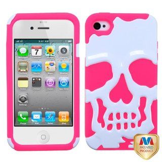 Hard Plastic Snap on Cover Fits Apple iPhone 4 4S Ivory White/Electric Pink Skullcap Hybrid Plus A Free LCD Screen Protector AT&T, Verizon (does NOT fit Apple iPhone or iPhone 3G/3GS or iPhone 5/5S/5C): Cell Phones & Accessories