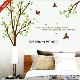 Toprate(TM) Super Large 160*155cm Tree and Birds, Quote love doesn't make the world go round, Removable Waterproof Double sided Wallpaper Wall Sticker Decals PVC Vinly Wall Decal For Window Glass Door Room Living Room