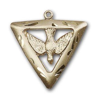 Large Detailed Men's 14kt Solid Gold Pendant Holy Spirit / Triangle Medal 1 x 1 Inches  1630  Comes with a Black velvet Box Jewelry