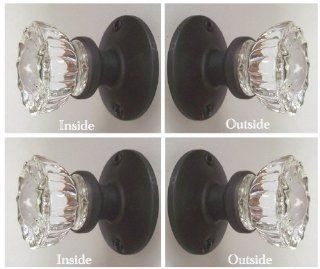 TWO SETS OIL RUBBED BRONZE   Perfect Reproduction of the 1920 Depression Crystal Glass FRENCH DOOR Knob Sets   Each lot contains all the hardware for knobs on both sides of Two French Door.   Cabinet And Furniture Pulls  