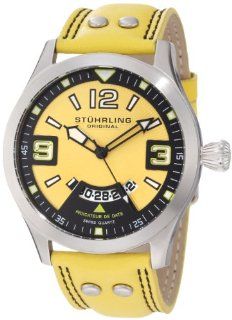 Stuhrling Original Men's 141A.3315G18 Leisure Eagle Brigade Swiss Quartz Date Yellow Leather  Strap Watch: Watches