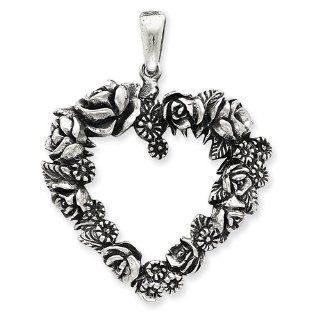 Sterling Silver Antiqued Heart Of Roses: Jewelry