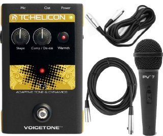 TC Helicon T1 Vocal Tone and Dynamics Effect Pedal w/2 20' XLR Mic Cables and a Microphone: Musical Instruments