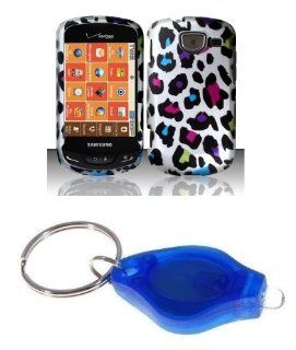 Rainbow Leopard Animal Print on Silver Design Shield Hard Case Cover + Atom LED Keychain Light for Samsung Brightside (Verizon): Cell Phones & Accessories
