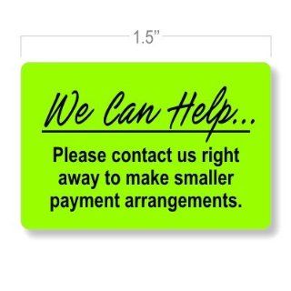 Payment Due Collection Stickers / We Can Help   Please contact us right away to make smaller payment arrangements. / 1.5 x 1 in. / 250 Count / Flat Printed / 5 Color Choices : Labels : Office Products