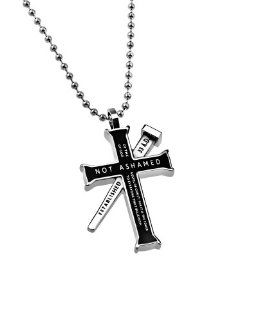 Christian Mens Black Stainless Steel Abstinence ""Not Ashamed  Of The Gospel Of Christ, For It Is The Power Of God To Everyone That Believeth" Nail reads "Established 33 A.D.", and back reads "Romans 116". Iron Cross Pur