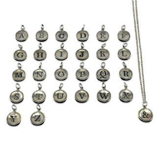 Solid Sterling Silver   Typewriter Key Letter Initial Pendant Necklace   All Letters Available   Combine Multiple Charms on One Chain   18 Inch Silver Ball Chain (Symbol & (Ampersand)): Jewelry