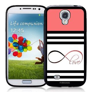 Stripes Pattern   Black, White & Pink with Infinity Love   Protective Designer BLACK Case   Fits Samsung Galaxy S4 i9500 Cell Phones & Accessories