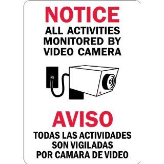 SmartSign 3M Engineer Grade Reflective Label, Legend "Notice All Activities Monitored By Video Camera", Bilingual Sign with Graphic, 14" high x 10" wide, Black/Red on White Industrial Warning Signs