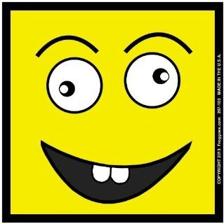 SQUARE CRAZY HAPPY FACE   YELLOW   STICK ON CAR DECAL SIZE 3 1/2" x 3 1/2"   VINYL DECAL WINDOW STICKER   NOTEBOOK, LAPTOP, WALL, WINDOWS, ETC. COOL BUMPERSTICKER   Automotive Decals