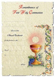 100 First Communion Certificates: 7" x 10.5", Die Cut, Four Color Part Processing, Gold Color Leaf, Made in Italy!   Blank Certificates