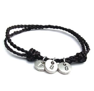 braided leather initial charm bracelet by claire gerrard designs