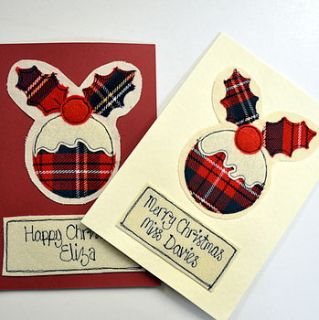tartan personalised christmas pudding card by sew very english