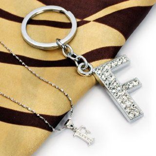 4 PIECE SET   Animal Print Scarf, Stainless Steel Letter F Keychain, 925 Sterling Silver Necklace & Letter F Pendant (LIFETIME WARRANTY): Jewelry