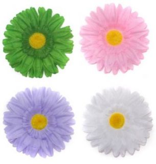 juDanzy set of 4 Large Gerber Daisy Flower Hair Clip in White, Pink, Green & Purple: Clothing