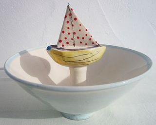 blue ceramic boat bowl by pots 'n' pictures