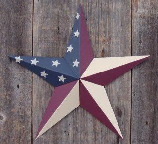 53 Inch Heavy Duty Metal Barn Star Painted Solid Olde Glory. The Colors in the Olde Glory (American Flag) Theme Are Burgundy, Beige, and Whale Blue. The Solid Paint Coverage Gives the Star a Clean and Crisp Appearance. This Tin Barn Star Measures Approxima
