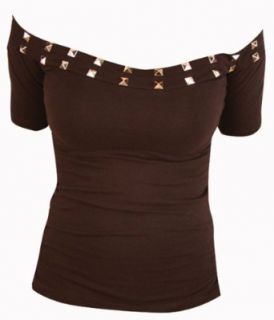 Switchblade Stiletto BLACK 80'S STUDDED OFF THE SHOULDER TOP  Medium at  Womens Clothing store