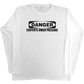 WOMENS LONG SLEEVE T SHIRT : RED   SMALL   Danger Contents Under Pressure   Funny Having A Bad Day: Clothing