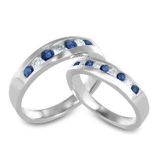 His and Hers Diamond and Sapphire Wedding Rings in 14k White or Yellow Gold: Jewelry
