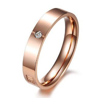 JewelryWe New Couples Rings His Black or Hers Rose Gold Color Stainless Steel Roman Numerals Engraved Promise Ring Engagement Wedding Bands (Rose Gold Color) Jewelry