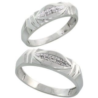 Sterling Silver Diamond 2 Piece Wedding Ring Set His 6mm & Hers 5mm Rhodium finish, Men's Size 8 to 14: Jewelry