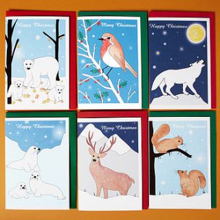 pack of three animal christmas cards by superfumi