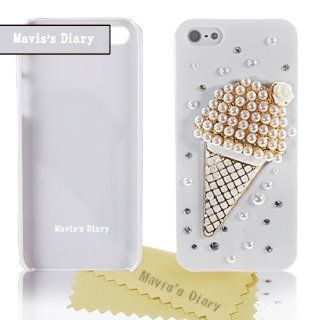 Mavis's Diary New 3D Handmade Bling Ice Cream Diamond Cover Case Hard White for Iphone 5 5s with Soft Clean Cloth Cell Phones & Accessories