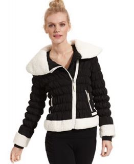 Calvin Klein Performance Asymmetrical Faux Shearling Trim Puffer Jacket   Jackets & Blazers   Women