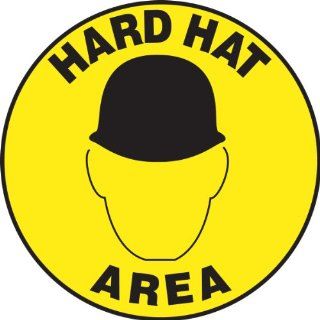 Accuform Signs MFS232 Slip Gard Adhesive Vinyl Round Floor Sign, Legend "HARD HAT AREA" with Graphic, 17" Diameter, Black on Yellow: Industrial Floor Warning Signs: Industrial & Scientific