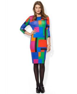 Lauren Ralph Lauren Petite Three Quarter Sleeve Geometric Print Dress   Dresses   Women