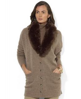 Lauren Ralph Lauren Sweater, Long Sleeve Faux Fur Trim Cardigan   Sweaters   Women