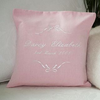 personalised embroidered bow cushion by broderie blanc