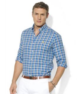 Polo Ralph Lauren Big and Tall Shirt, Long Sleeve Plaid Silk Linen Workshirt   Casual Button Down Shirts   Men