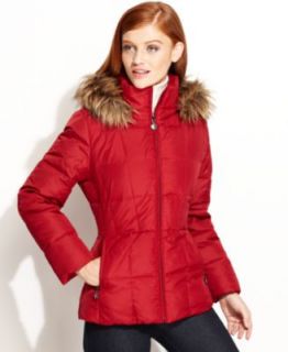 DKNY Hooded Faux Fur Trim Quilted Puffer Coat   Coats   Women