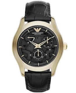 Emporio Armani Mens Automatic Meccanico Black Leather Strap Watch 43mm AR4674   Watches   Jewelry & Watches