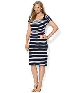 Lauren Ralph Lauren Plus Size Short Sleeve Striped Belted Dress   Dresses   Plus Sizes