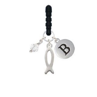 Fish Outline Initial Phone Candy Charm Position Head Up;Silver Pebble Initial B: Cell Phones & Accessories