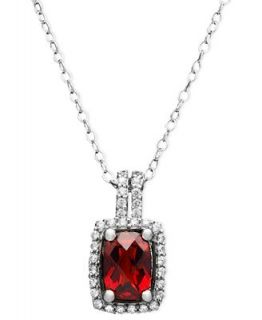 14k White Gold Necklace, Garnet (1 1/5 ct. t.w.) and Diamond (1/8 ct. t.w.) Rectangle Pendant   Necklaces   Jewelry & Watches