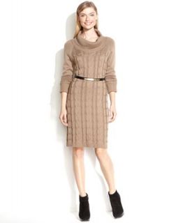 Calvin Klein Dress, Long Sleeve Belted Turtleneck Sweater   Dresses   Women