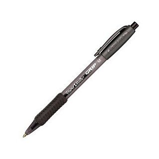 Paper Mate(R) Grip Retractable Ballpoint Pens, 1.0 Mm, Medium Point, Black Barrel, Black Ink, Pack Of 24  Pen Refills 