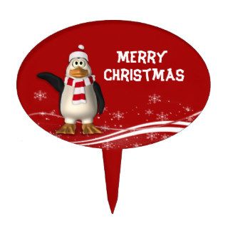Cartoon Santa Claus Penguin Christmas Cake Pick